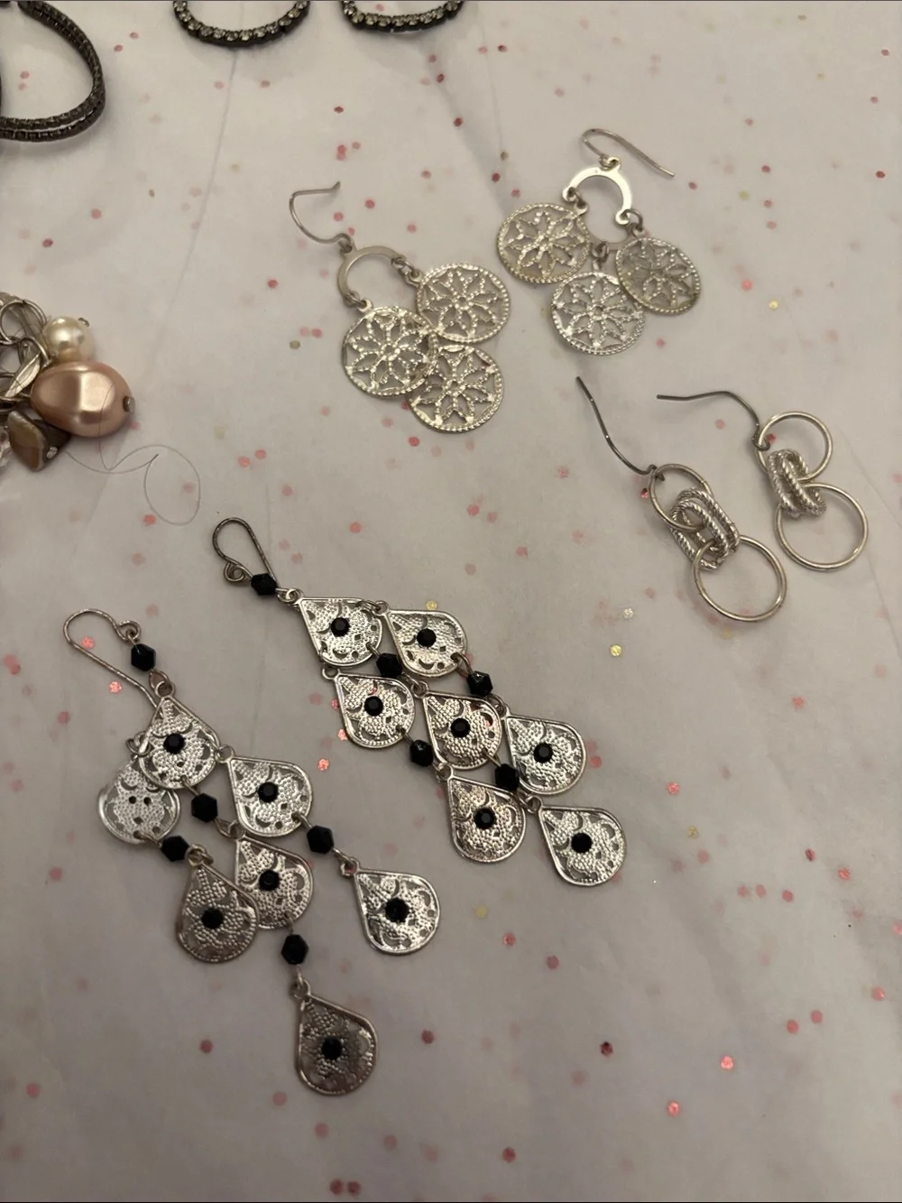 Mixed Women's Drop & Hoop Earrings Set in Silver, Black, Blue‎ and Rose Gold